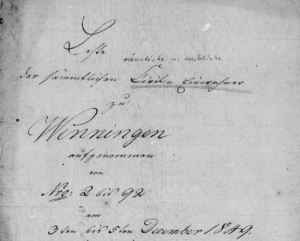 Deckblatt der Einwohnerliste Winningens von 1849